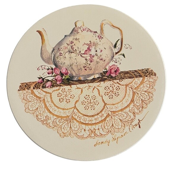 VTG CoasterStone Sandstone Coasters Victorian Teapots  4 Assorted Coasters NIB - Picture 4 of 10